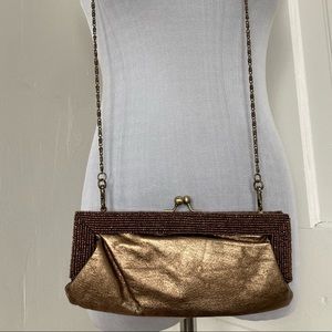 Carlo Fellini Genuine Leather beaded evening bag
